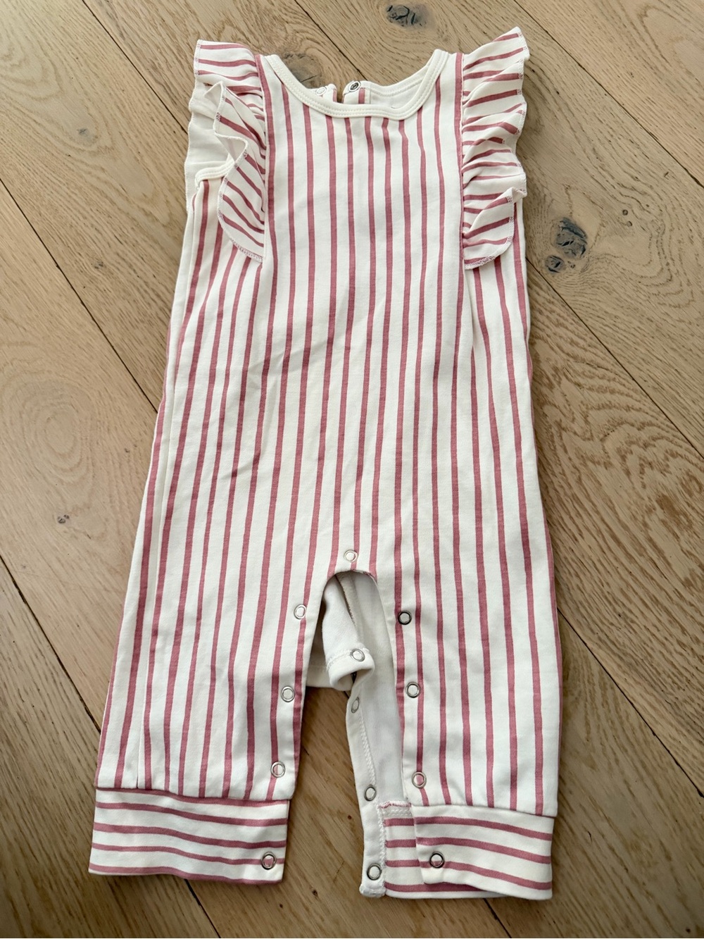 Pehr Pink & White Striped Ruffle Baby Romper